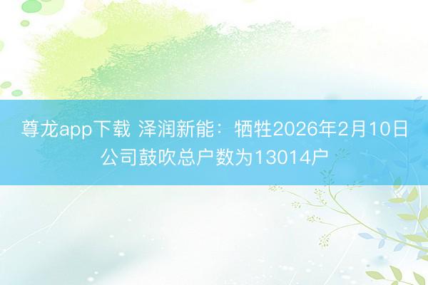 尊龙app下载 泽润新能:牺牲2026年2月10日公司鼓吹总户数为13014户