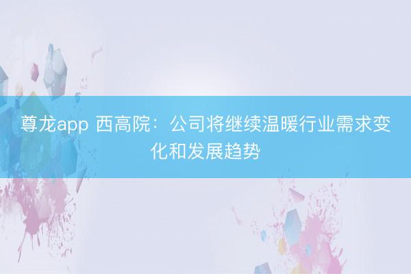 尊龙app 西高院:公司将继续温暖行业需求变化和发展趋势