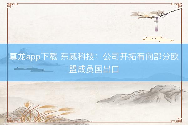 尊龙app下载 东威科技:公司开拓有向部分欧盟成员国出口