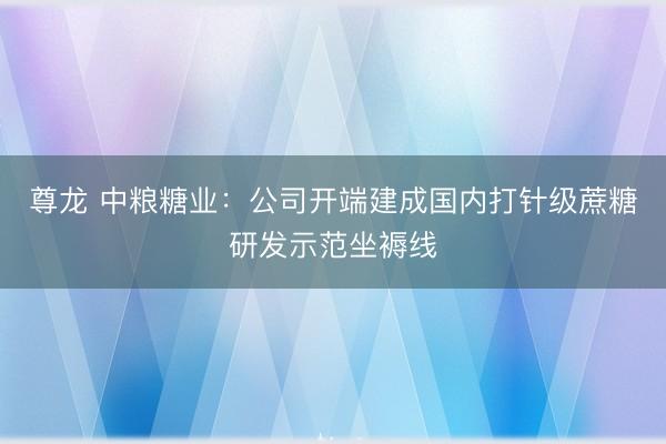 尊龙 中粮糖业:公司开端建成国内打针级蔗糖研发示范坐褥线