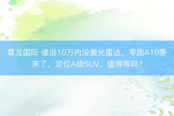 尊龙国际 谁说10万内没激光雷达，零跑A10要来了，定位A级SUV，值得等吗?