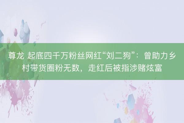 尊龙 起底四千万粉丝网红“刘二狗”：曾助力乡村带货圈粉无数，走红后被指涉赌炫富
