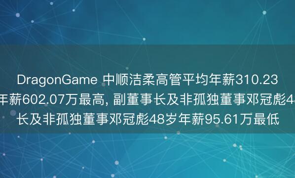 DragonGame 中顺洁柔高管平均年薪310.23万: 副总裁张扬49岁年薪602.07万最高， 副董事长及非孤独董事邓冠彪48岁年薪95.61万最低