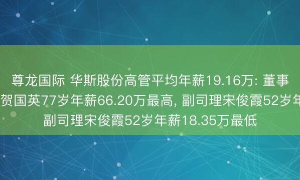 尊龙国际 华斯股份高管平均年薪19.16万: 董事长及非孤苦董事贺国英77岁年薪66.20万最高， 副司理宋俊霞52岁年薪18.35万最低