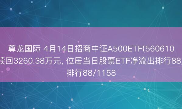 尊龙国际 4月14日招商中证A500ETF(560610)遭净赎回3260.38万元， 位居当日股票ETF净流出排行88/1158