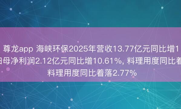 尊龙app 海峡环保2025年营收13.77亿元同比增13.24%， 归母净利润2.12亿元同比增10.61%， 料理用度同比着落2.77%
