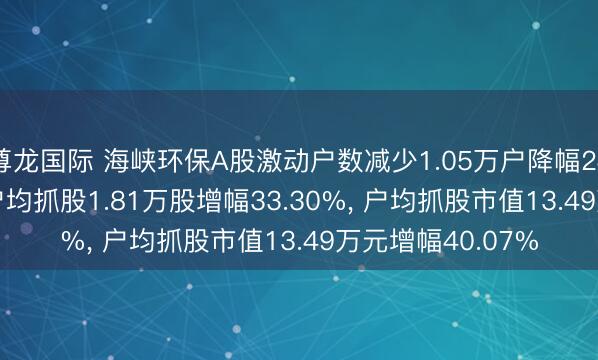 尊龙国际 海峡环保A股激动户数减少1.05万户降幅24.98%， 流畅A股户均抓股1.81万股增幅33.30%， 户均抓股市值13.49万元增幅40.07%