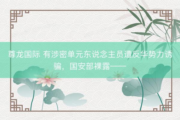尊龙国际 有涉密单元东说念主员遭反华势力诱骗，国安部裸露——