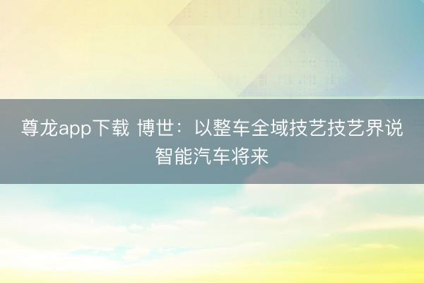 尊龙app下载 博世：以整车全域技艺技艺界说智能汽车将来